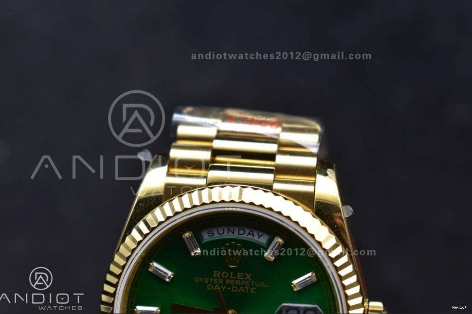 DayDate Steel YG 904L President Edition (Gain V5 on Stick with Green Bracelet Weight) Diamond vr3255 Best 36 QF Dial 0323